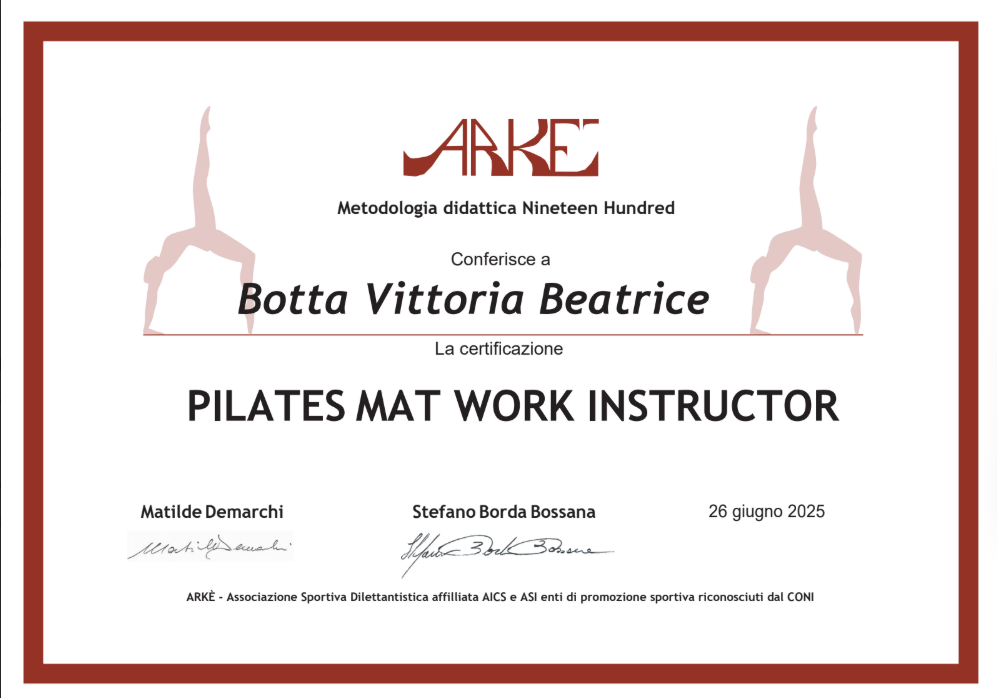 Certificazione Istruttrice Pilates Matwork ANKÉ Vittoria Botta 2025